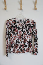 Ann Taylor Brown Black & Pink Floral Button Down Cardigan | L