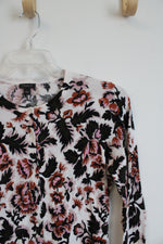 Ann Taylor Brown Black & Pink Floral Button Down Cardigan | L