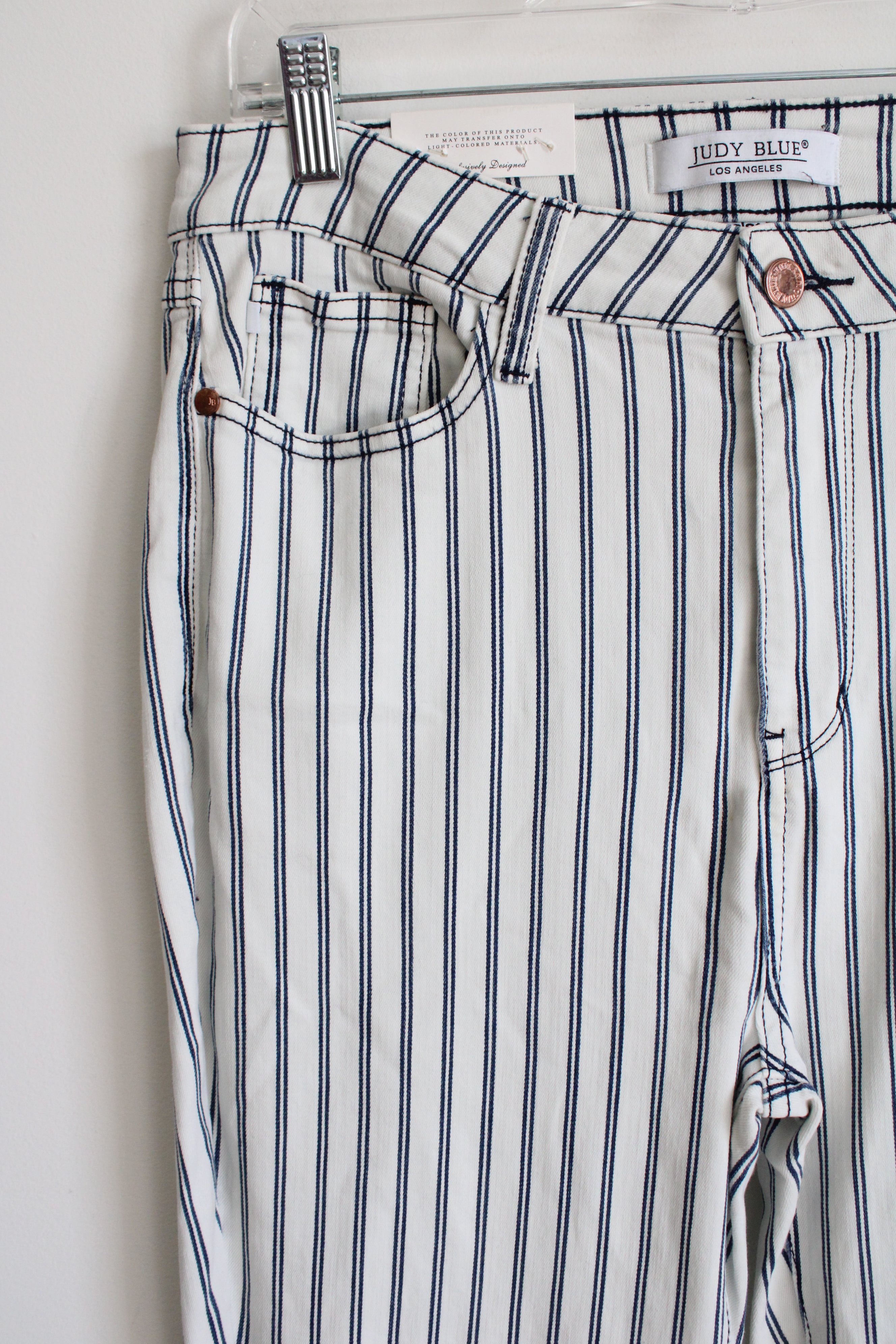 NEW Judy Blue Super Flare White Blue Striped Jeans | 13
