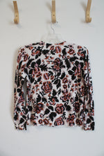 Ann Taylor Brown Black & Pink Floral Button Down Cardigan | L