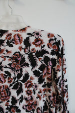 Ann Taylor Brown Black & Pink Floral Button Down Cardigan | L