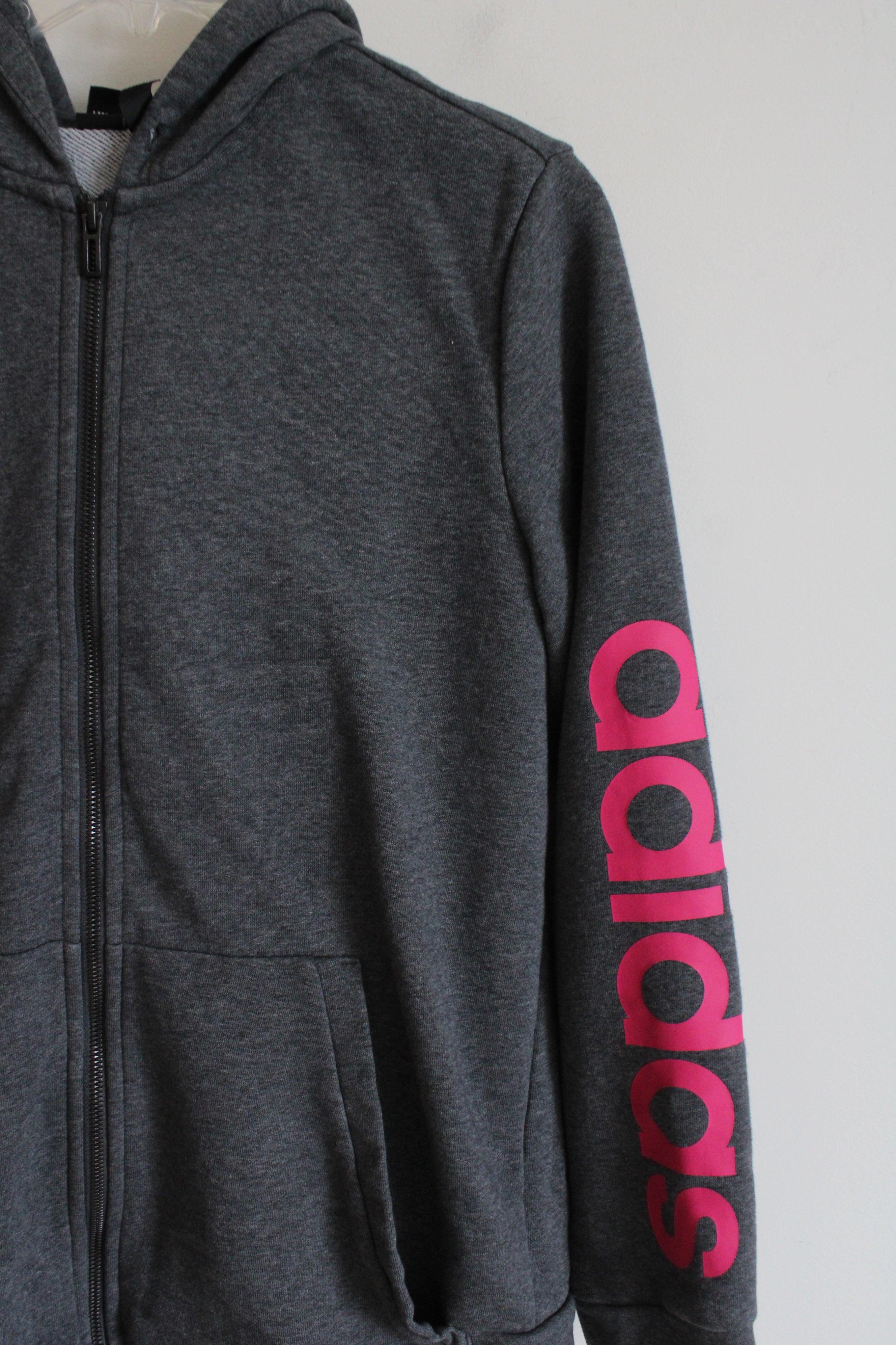 Adidas Gray & Pink Logo Hoodie | Youth L (16/18)