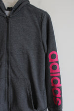Adidas Gray & Pink Logo Hoodie | Youth L (16/18)