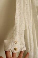 NEW Croft &Barrow White Cutout 3/4 Sleeve Open Front Cover-up Sweater with Buttons | S