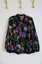Susan Graver Black Colorful Floral Full Zip Jacket | 2X