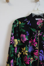 Susan Graver Black Colorful Floral Full Zip Jacket | 2X