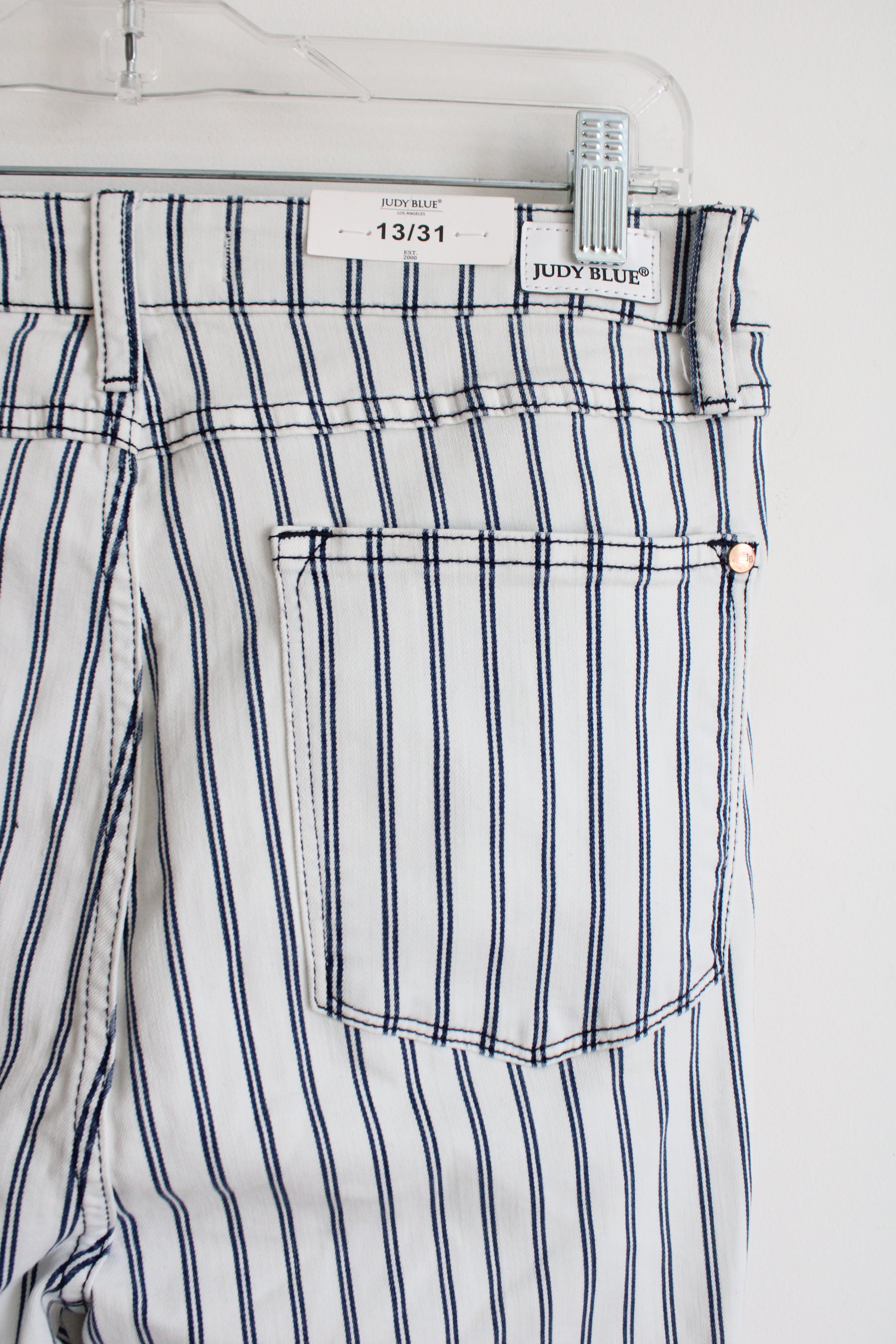 NEW Judy Blue Super Flare White Blue Striped Jeans | 13
