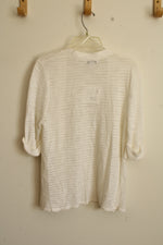 NEW Croft &Barrow White Cutout 3/4 Sleeve Open Front Cover-up Sweater with Buttons | S