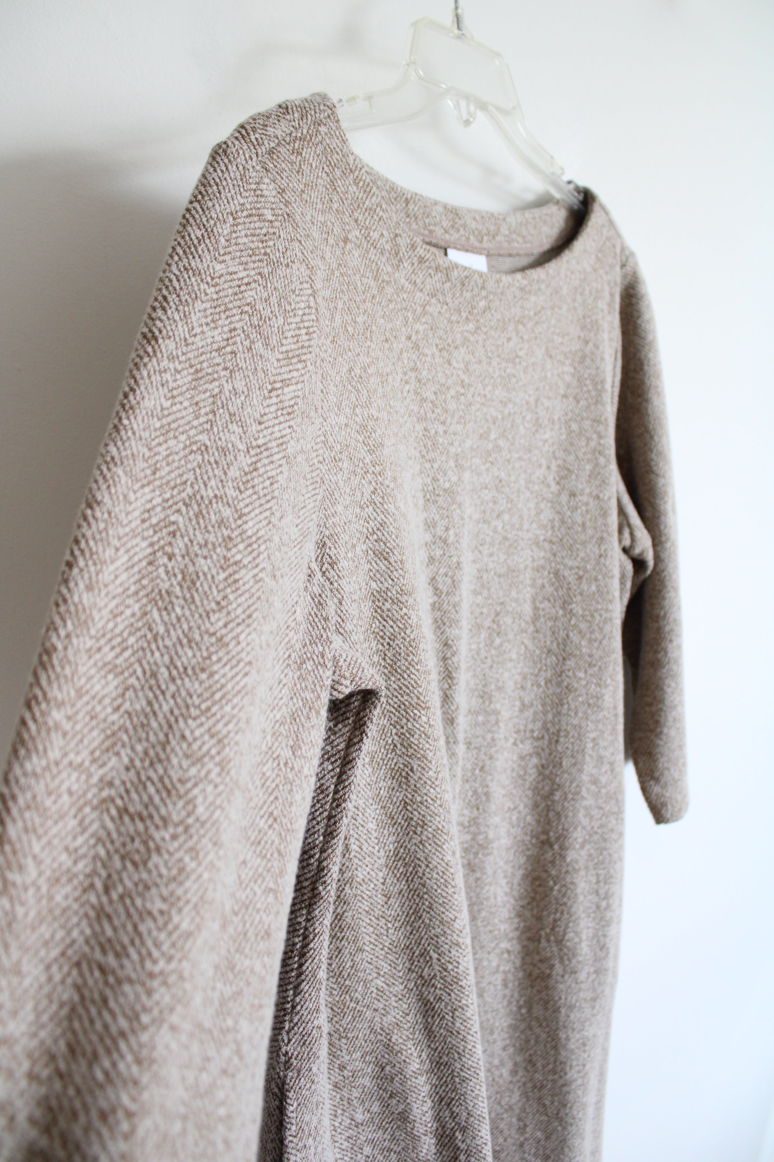 J.Jill Tan Herringbone 3/4 Sleeve Dress | L Petite