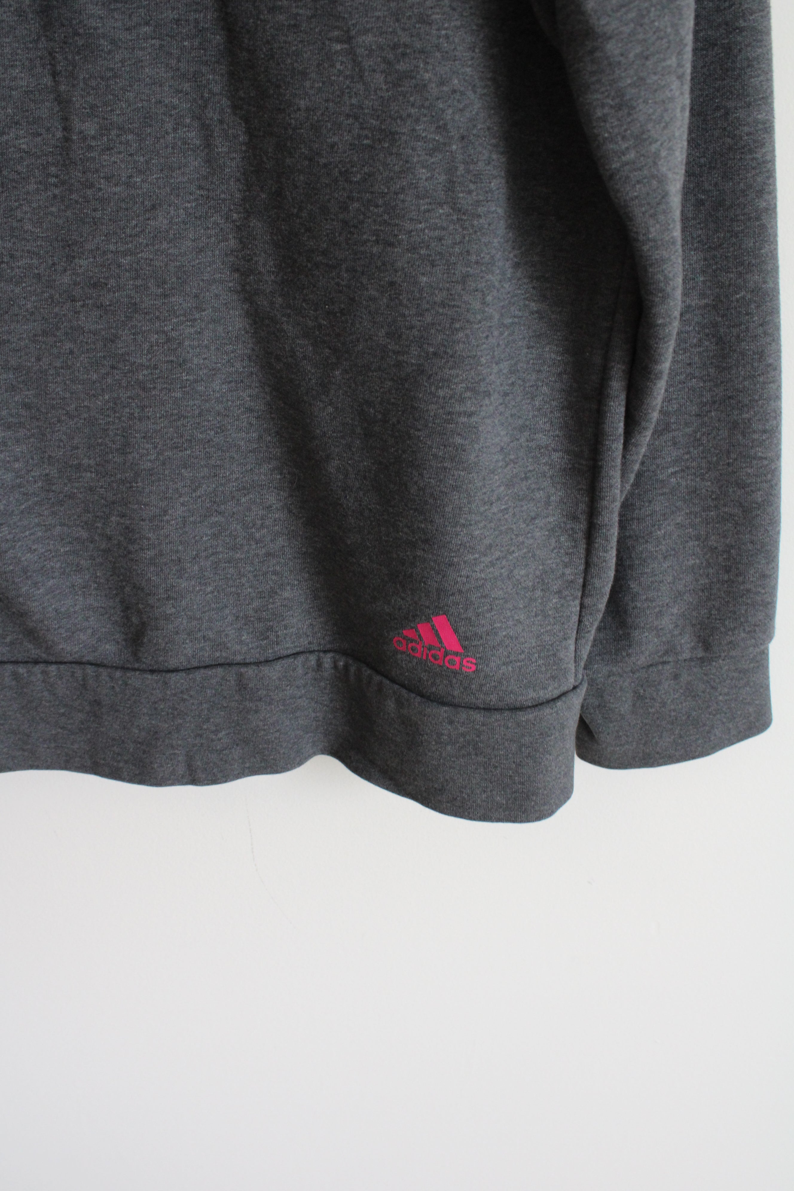 Adidas Gray & Pink Logo Hoodie | Youth L (16/18)