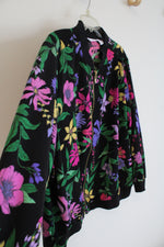 Susan Graver Black Colorful Floral Full Zip Jacket | 2X