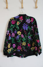 Susan Graver Black Colorful Floral Full Zip Jacket | 2X