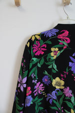 Susan Graver Black Colorful Floral Full Zip Jacket | 2X