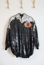 Vintage Gunit Black Sequined & Beaded Rolls Royce Bomber Jacket | L/XL