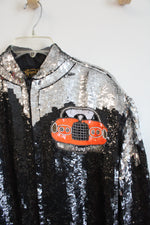 Vintage Gunit Black Sequined & Beaded Rolls Royce Bomber Jacket | L/XL