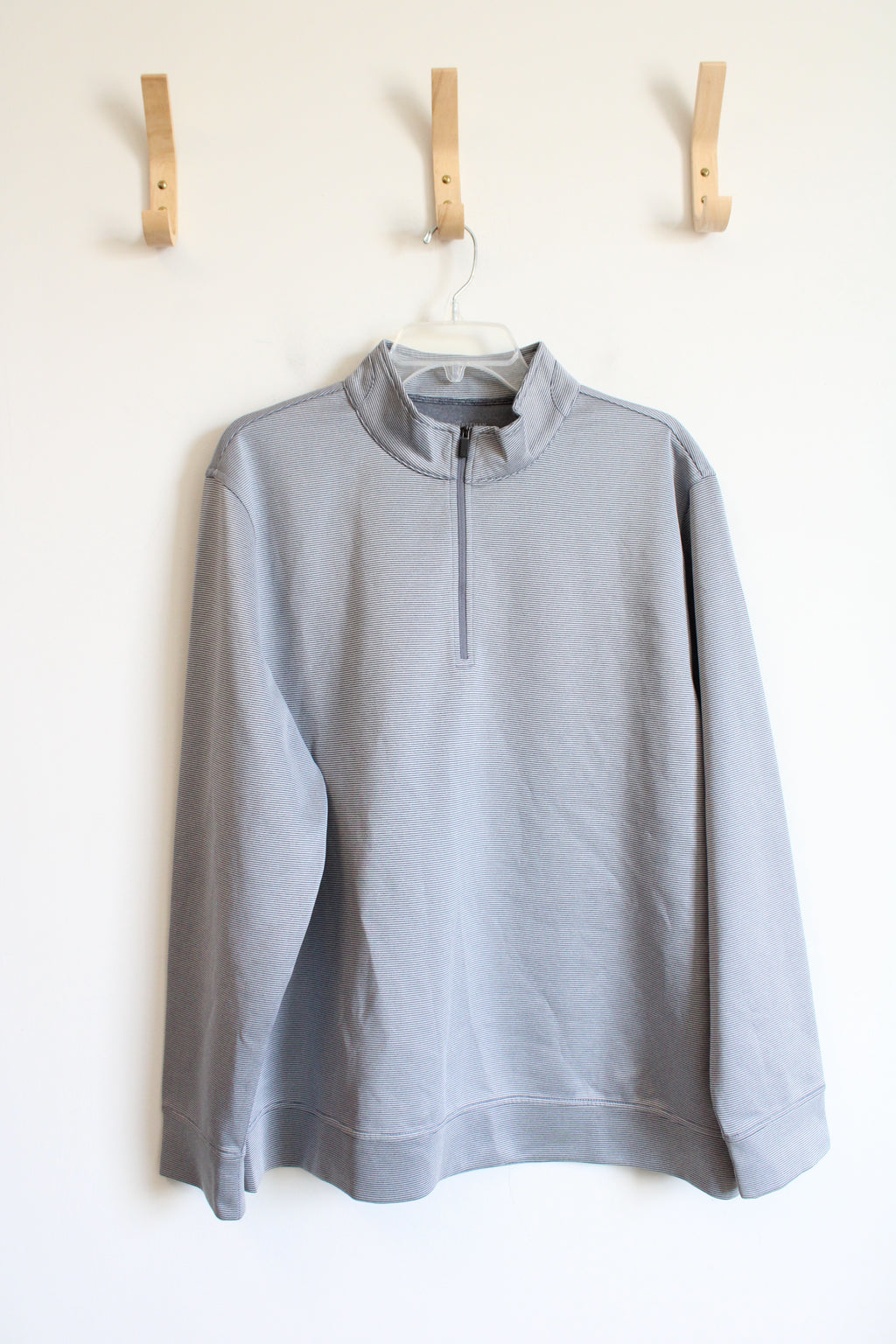 Hickey Freeman Gray & White Striped Quarter Zip Sweatshirt | XL