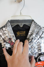 Vintage Gunit Black Sequined & Beaded Rolls Royce Bomber Jacket | L/XL