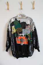 Vintage Gunit Black Sequined & Beaded Rolls Royce Bomber Jacket | L/XL