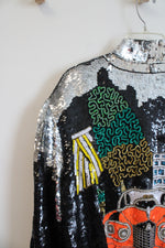 Vintage Gunit Black Sequined & Beaded Rolls Royce Bomber Jacket | L/XL