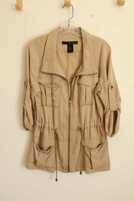 Calvin Klein Tan Full Zip Cargo Jacket with Drawstring  | S