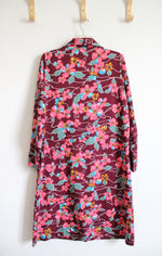 Vintage Sears Fashion Maroon & Pink Floral 1/2 Buttoned Dress | 2XL