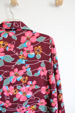 Vintage Sears Fashion Maroon & Pink Floral 1/2 Buttoned Dress | 2XL
