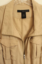 Calvin Klein Tan Full Zip Cargo Jacket with Drawstring  | S