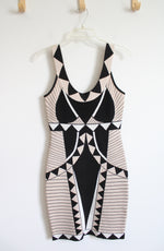 NEW Bebe Black & Tan Patterned Fitted Knit Dress | M