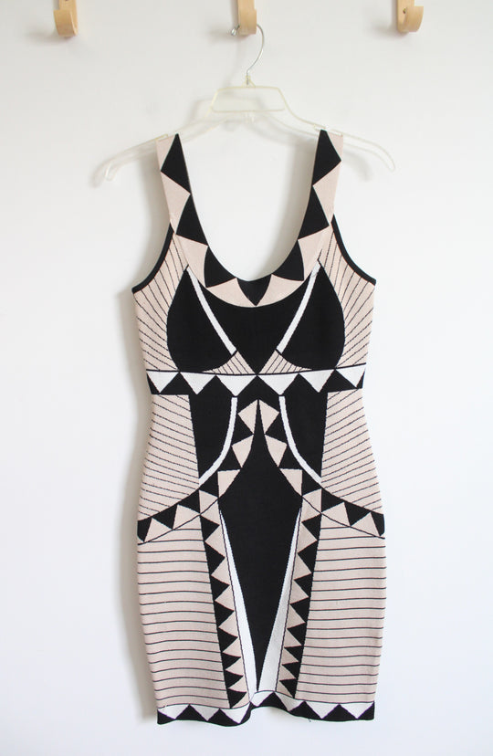 NEW Bebe Black & Tan Patterned Fitted Knit Dress | M