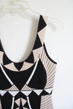 NEW Bebe Black & Tan Patterned Fitted Knit Dress | M