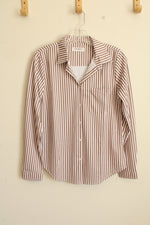 Couxily Brown and White Striped Wrinkle Free Button Down Shirt | XS