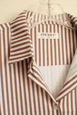 Couxily Brown and White Striped Wrinkle Free Button Down Shirt | XS