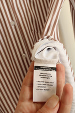 Couxily Brown and White Striped Wrinkle Free Button Down Shirt | XS