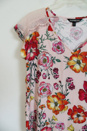 Express Pink Floral Satin Blouse | S