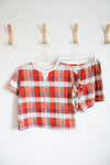 Old Navy Orange Plaid Waffle Knit Top & Shorts Pajama Set | S