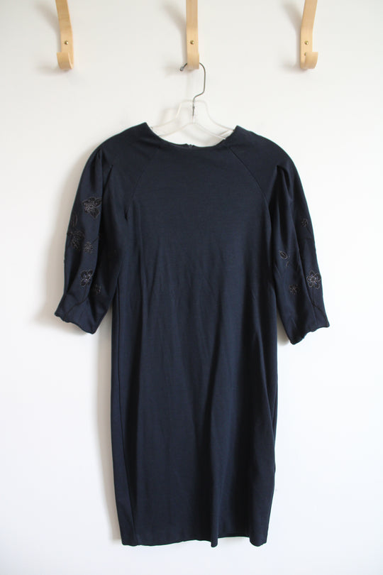 H&M Navy Embroidered Floral Navy Dress | XS