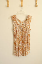 Free People Mustard Yellow Floral Printed Tunic with Crossover Straps | XS