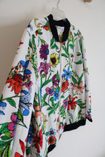 Susan Graver White & Colorful Floral Full Zip Jacket | 2X