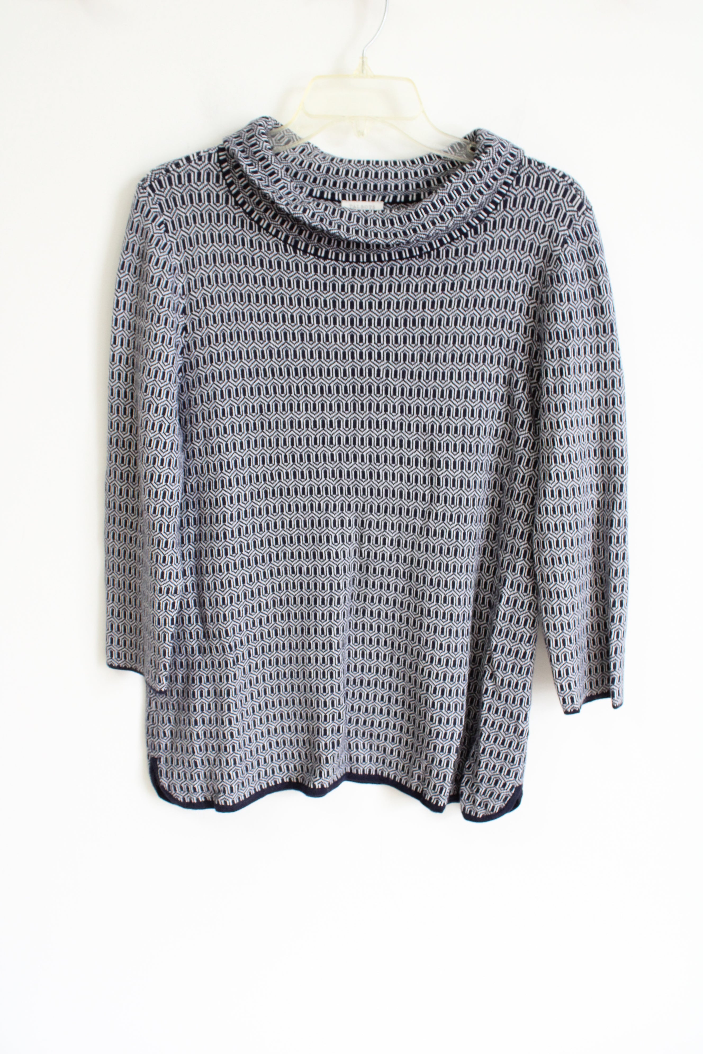 Talbots Navy Blue White Patterned Sweater | L Petite