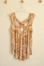 Free People Mustard Yellow Floral Printed Tunic with Crossover Straps | XS