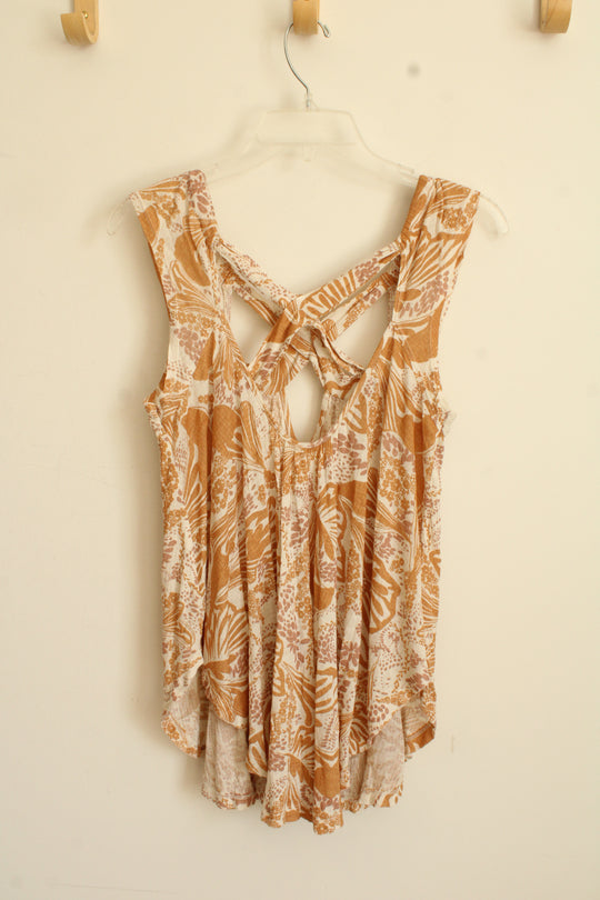 Free People Mustard Yellow Floral Printed Tunic with Crossover Straps | XS