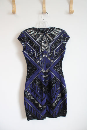 Express Purple Black Sequined Cap Sleeved Bodycon Dress | XS