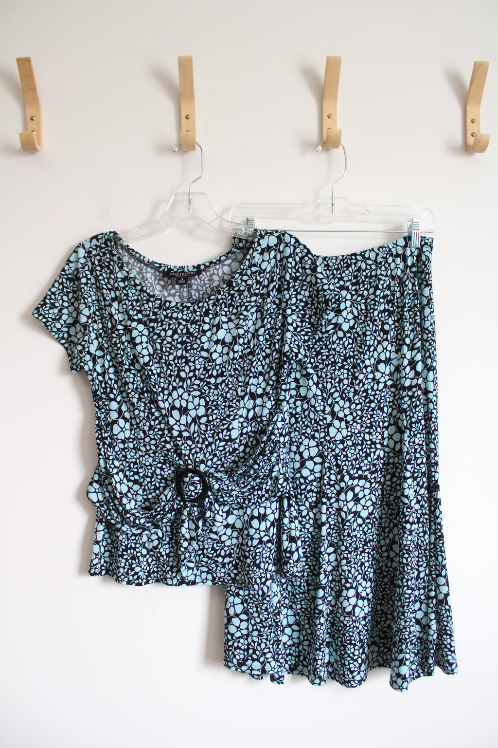 Perceptions Blue & Black Floral Top & Skirt Set | 8