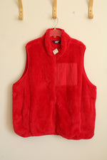 NEW Lands End Red Plush Fleece Zip Sleeveless Vest with Zippered Chest Pocket | 3XL