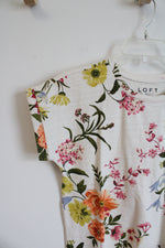 NEW LOFT Cream Floral Cotton Top | XXS Petite