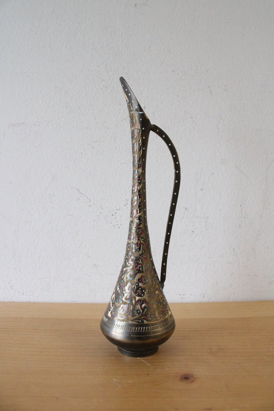 Vintage Brass Etched Pitcher Vase