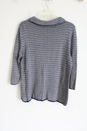 Talbots Navy Blue White Patterned Sweater | L Petite
