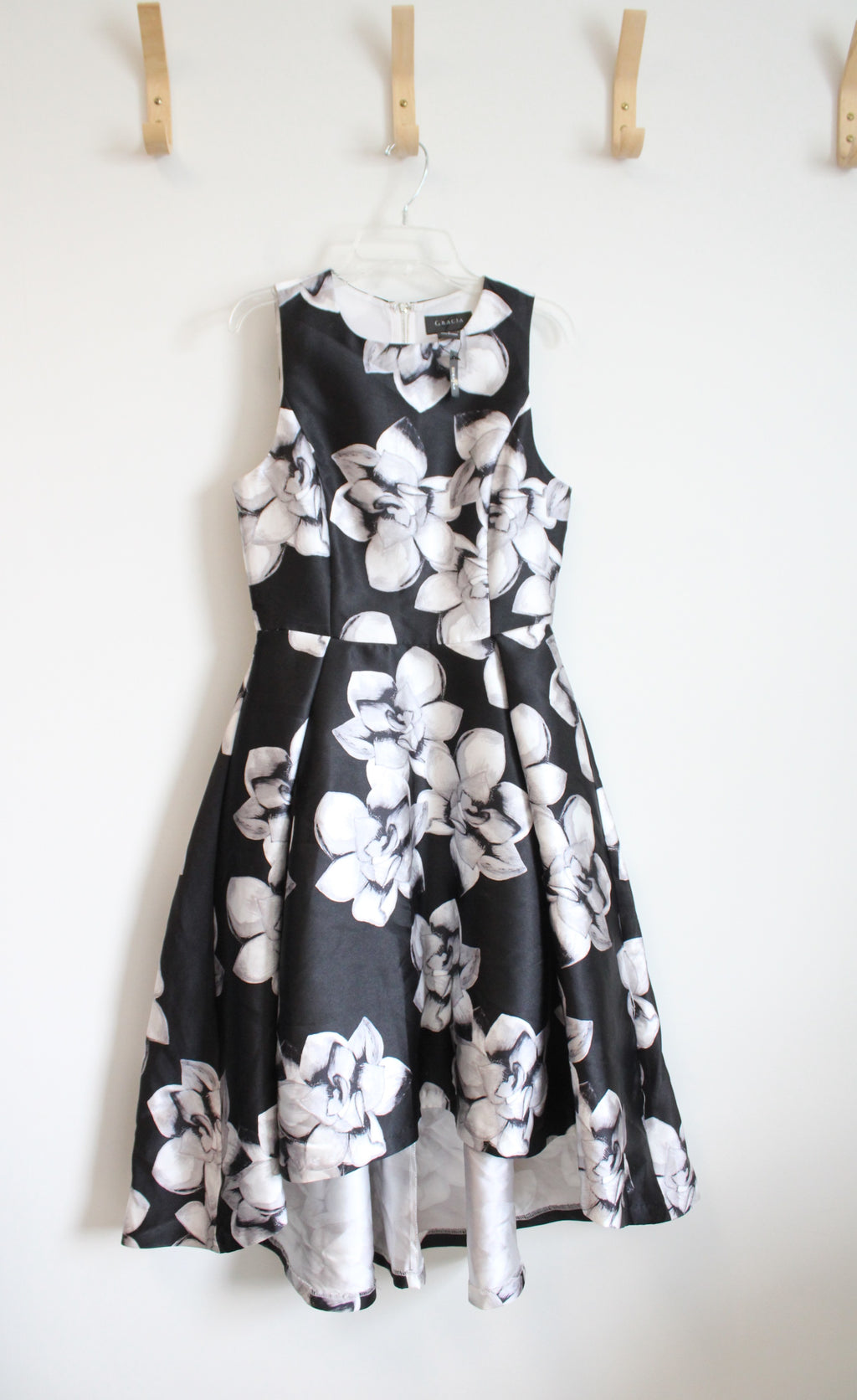 NEW Gracia Black & Gray Floral Flare High-Low Dress | S