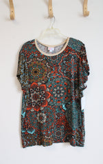 NEW LuLaRoe Olive Blue & Orange Geometric Floral Shirt | 2XL