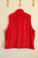 NEW Lands End Red Plush Fleece Zip Sleeveless Vest with Zippered Chest Pocket | 3XL